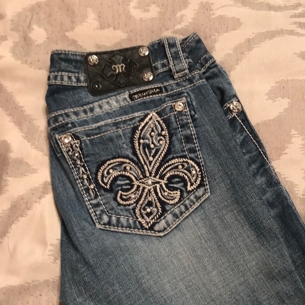 Miss Me Blue Boot Cut Jeans with Silver Embroidery